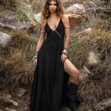 Dhara Loom Dress in Black Colour — Handwoven Cotton Bridesmaid Boho Dress - AYA Sacred Wear