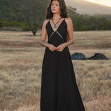 Dhara Loom Dress in Black Colour — Handwoven Cotton Bridesmaid Boho Dress - AYA Sacred Wear