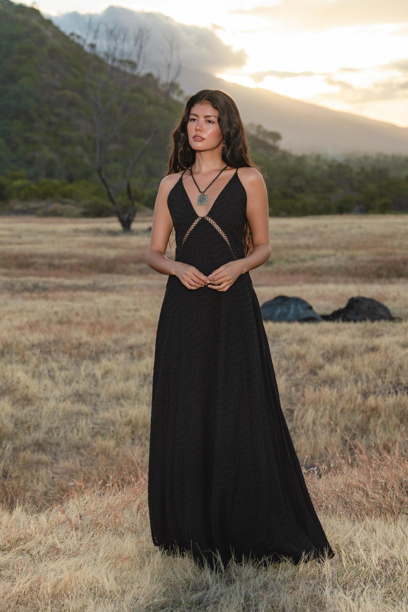 Dhara Loom Dress in Black Colour — Handwoven Cotton Bridesmaid Boho Dress - AYA Sacred Wear