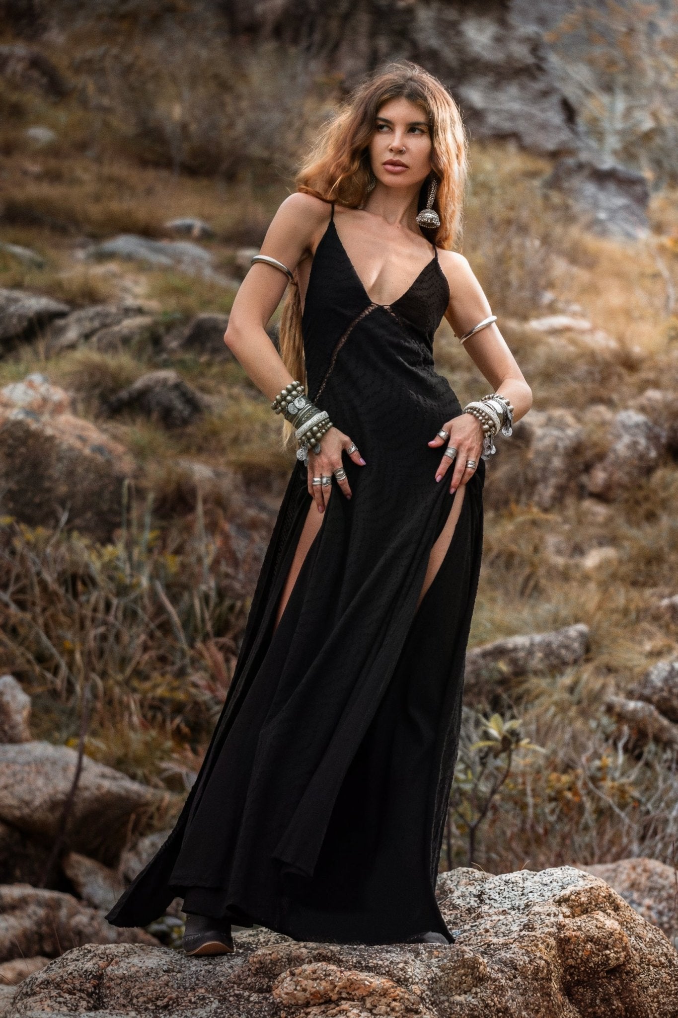 Dhara Loom Dress in Black Colour — Handwoven Cotton Bridesmaid Boho Dress - AYA Sacred Wear