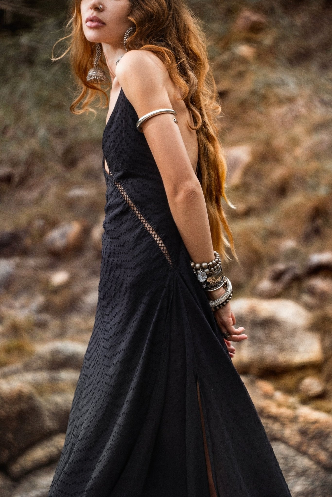 Dhara Loom Dress in Black Colour — Handwoven Cotton Bridesmaid Boho Dress - AYA Sacred Wear