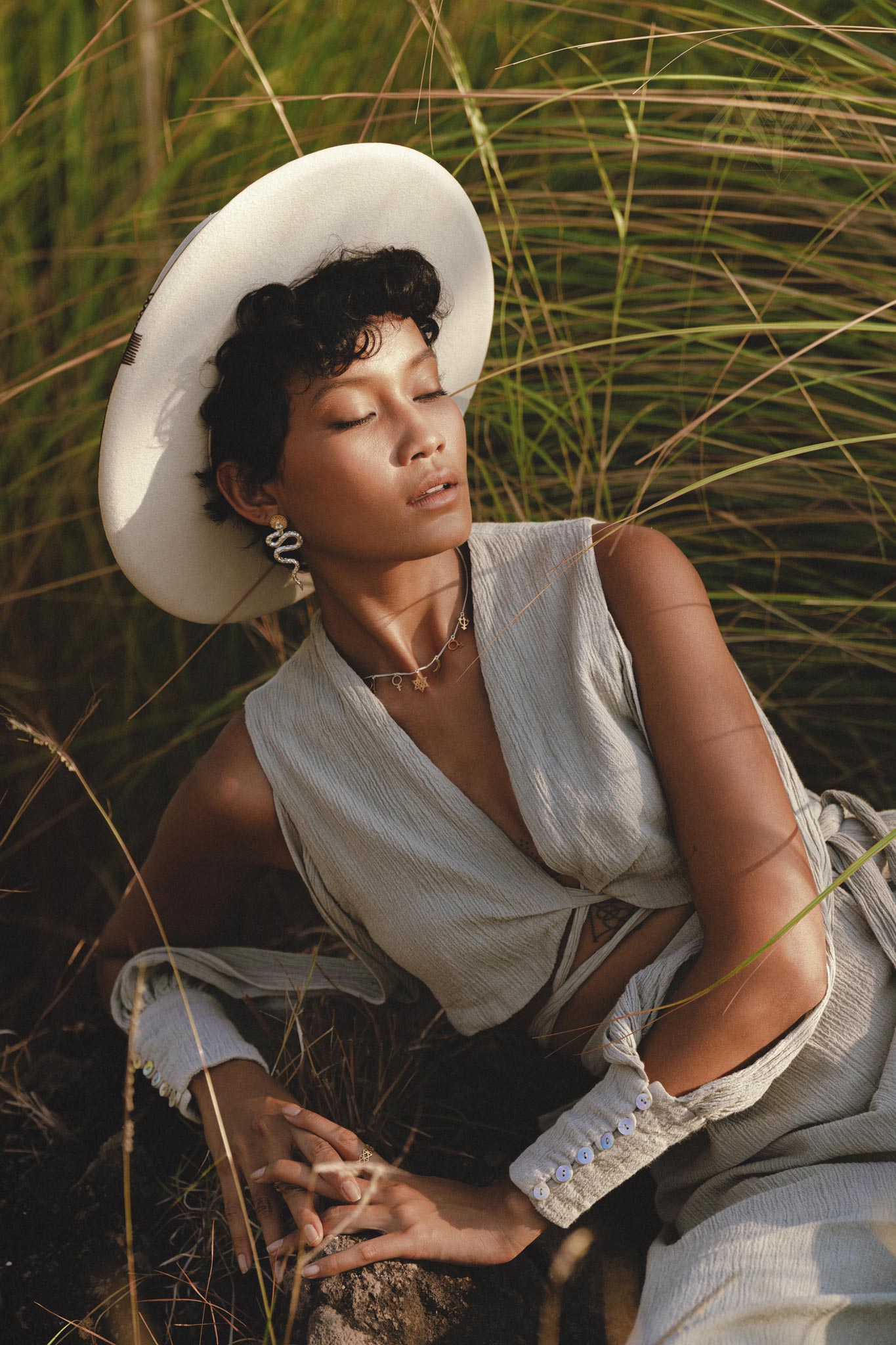 Dusty Blue Ambrosia Set Top & Trousers • Organic Set for Women • Boho Crop Top and Pants - AYA Sacred Wear