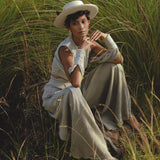 Dusty Blue Ambrosia Set Top & Trousers • Organic Set for Women • Boho Crop Top and Pants - AYA Sacred Wear