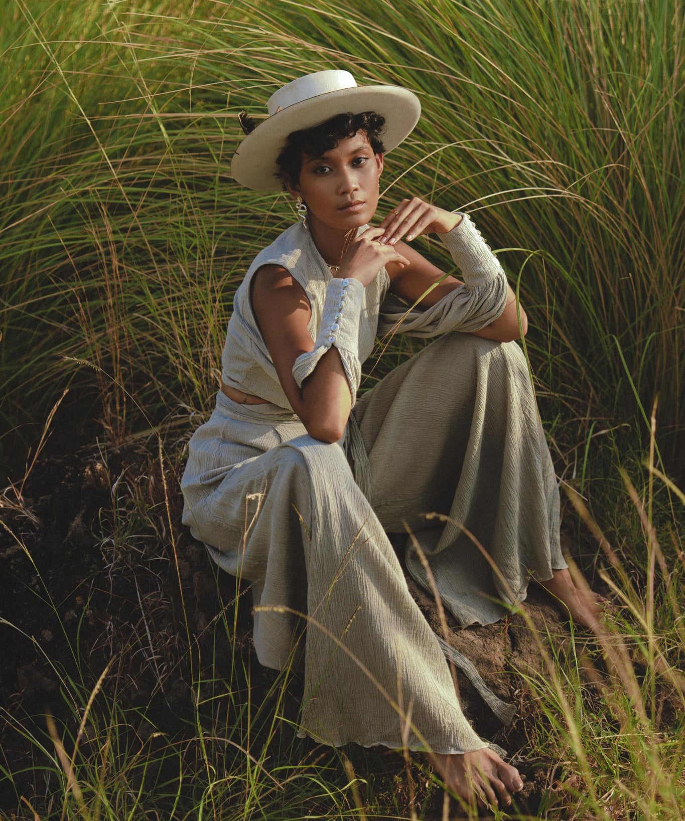 Dusty Blue Ambrosia Set Top & Trousers • Organic Set for Women • Boho Crop Top and Pants - AYA Sacred Wear