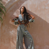 Dusty Blue Ambrosia Set Top & Trousers • Organic Set for Women • Boho Crop Top and Pants - AYA Sacred Wear