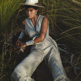 Dusty Blue Ambrosia Set Top & Trousers • Organic Set for Women • Boho Crop Top and Pants - AYA Sacred Wear