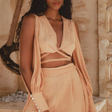 Dusty Pink Ambrosia Set Top and Pants • Organic Boho Top & Trousers for Women • Casual Set - AYA Sacred Wear