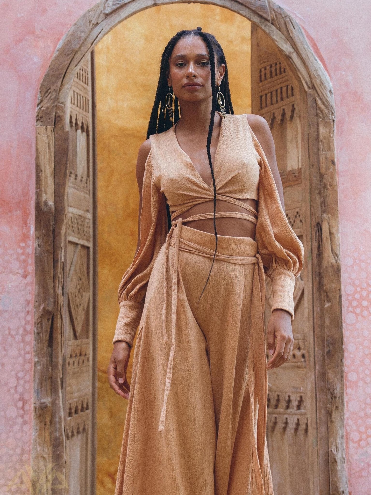 Dusty Pink Ambrosia Set Top and Pants • Organic Boho Top & Trousers for Women • Casual Set - AYA Sacred Wear