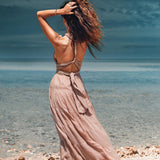 Dusty Pink Bohemian Adjustable Dress • Boho Evening Open Back Belly Dress - AYA Sacred Wear