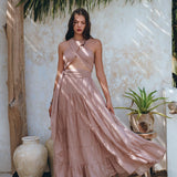 Dusty Pink Bohemian Adjustable Dress • Boho Evening Open Back Belly Dress - AYA Sacred Wear