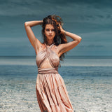 Dusty Pink Bohemian Adjustable Dress • Boho Evening Open Back Belly Dress - AYA Sacred Wear