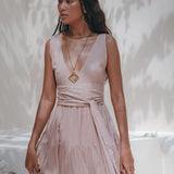 Dusty Pink Bohemian Dress • Boho Maternity Dress • A Line Belted Dress - AYA Sacred Wear