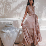 Dusty Pink Bohemian Dress • Boho Maternity Dress • A Line Belted Dress - AYA Sacred Wear