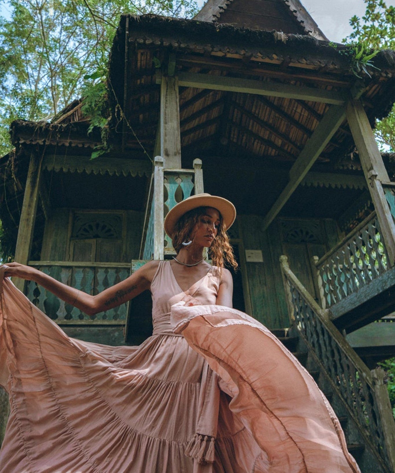 Dusty Pink Bohemian Dress • Boho Maternity Dress • A Line Belted Dress - AYA Sacred Wear