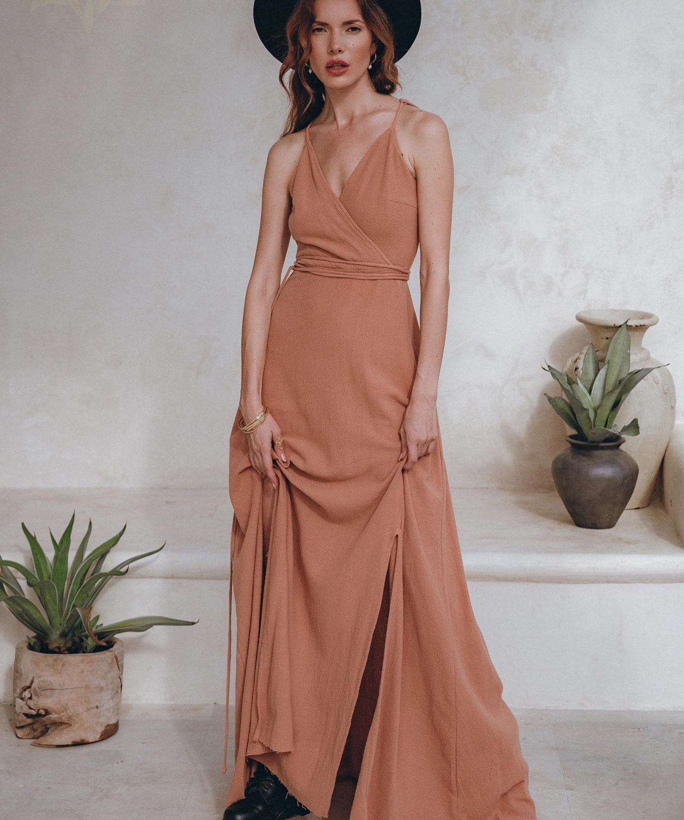Dusty Pink Boho Bridesmaid Dress • Open Back Elegant Dress - AYA Sacred Wear