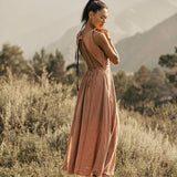 Dusty Pink Boho Bridesmaid Dress • Open Back Elegant Dress - AYA Sacred Wear