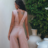 Dusty Pink Braided Overalls • Boho Silk with Cotton Maxi Jumpsuit Women - AYA Sacred Wear