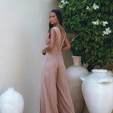 Dusty Pink Braided Overalls • Boho Silk with Cotton Maxi Jumpsuit Women - AYA Sacred Wear
