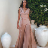 Dusty Pink Braided Overalls • Boho Silk with Cotton Maxi Jumpsuit Women - AYA Sacred Wear