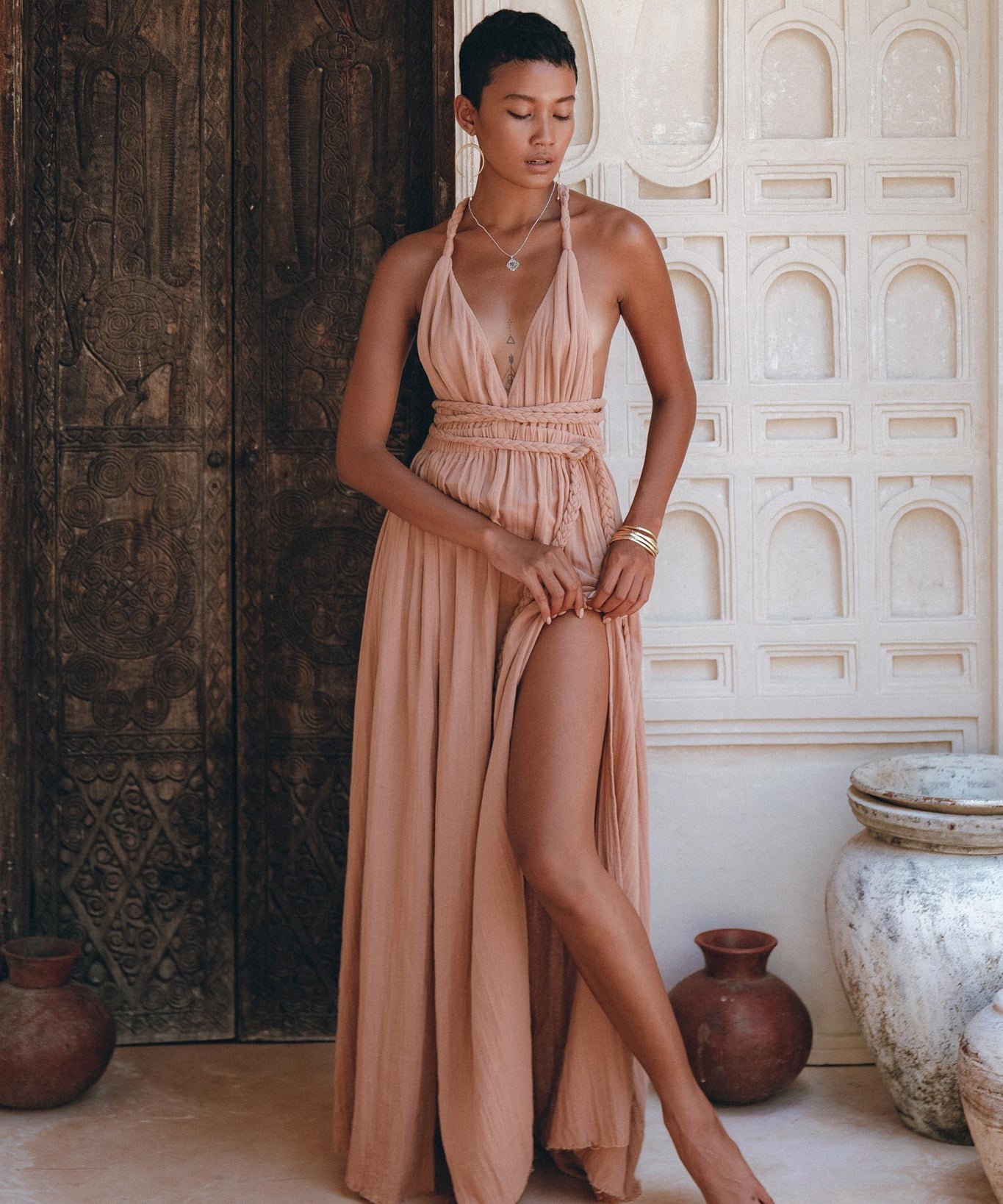 Dusty Pink Greek Goddess Dress • Grecian Dress • Boho Bridesmaid Dress - AYA Sacred Wear