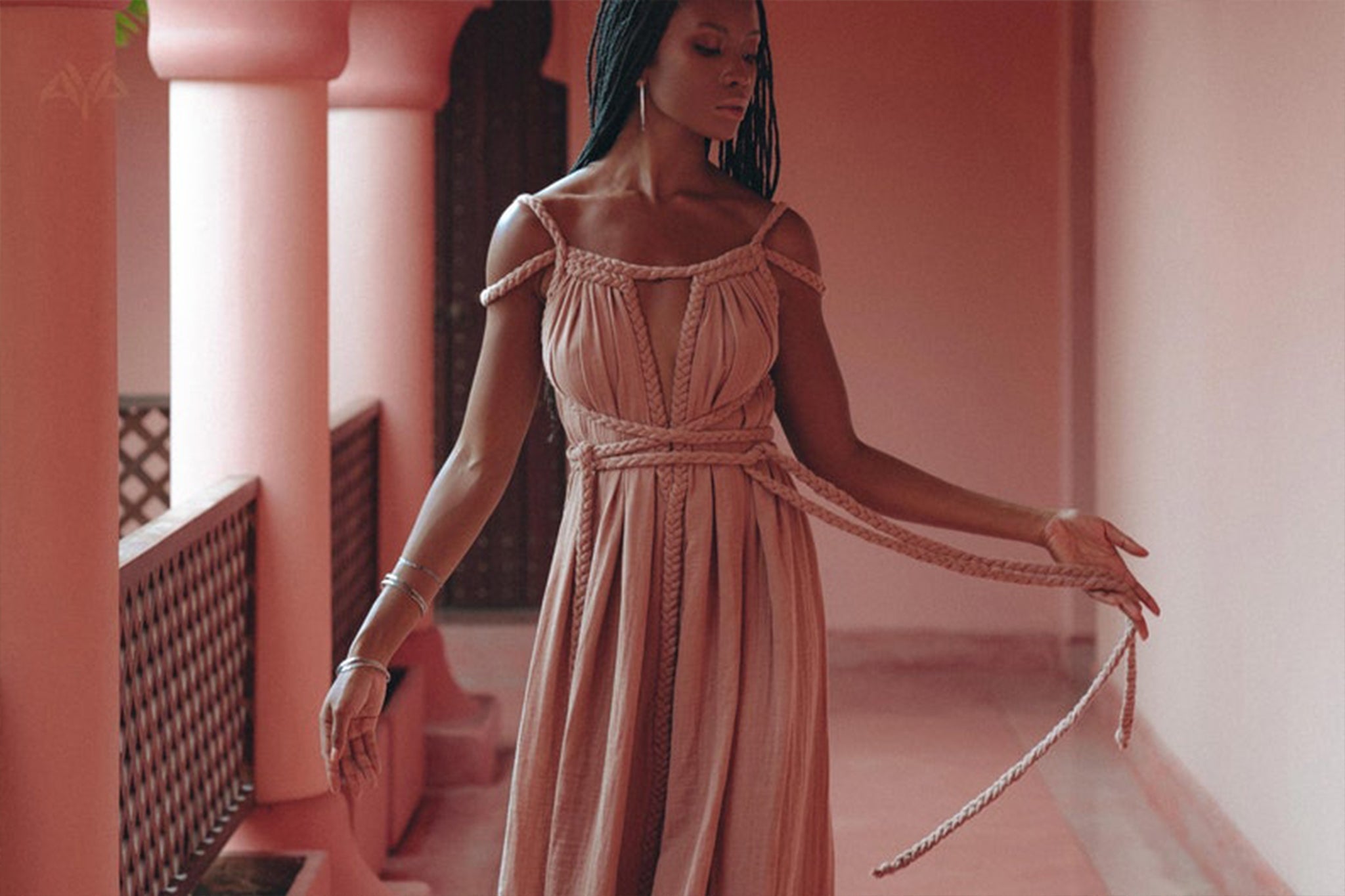 Dusty Pink Greek Goddess Prom Boho Dress - AYA Sacred Wear
