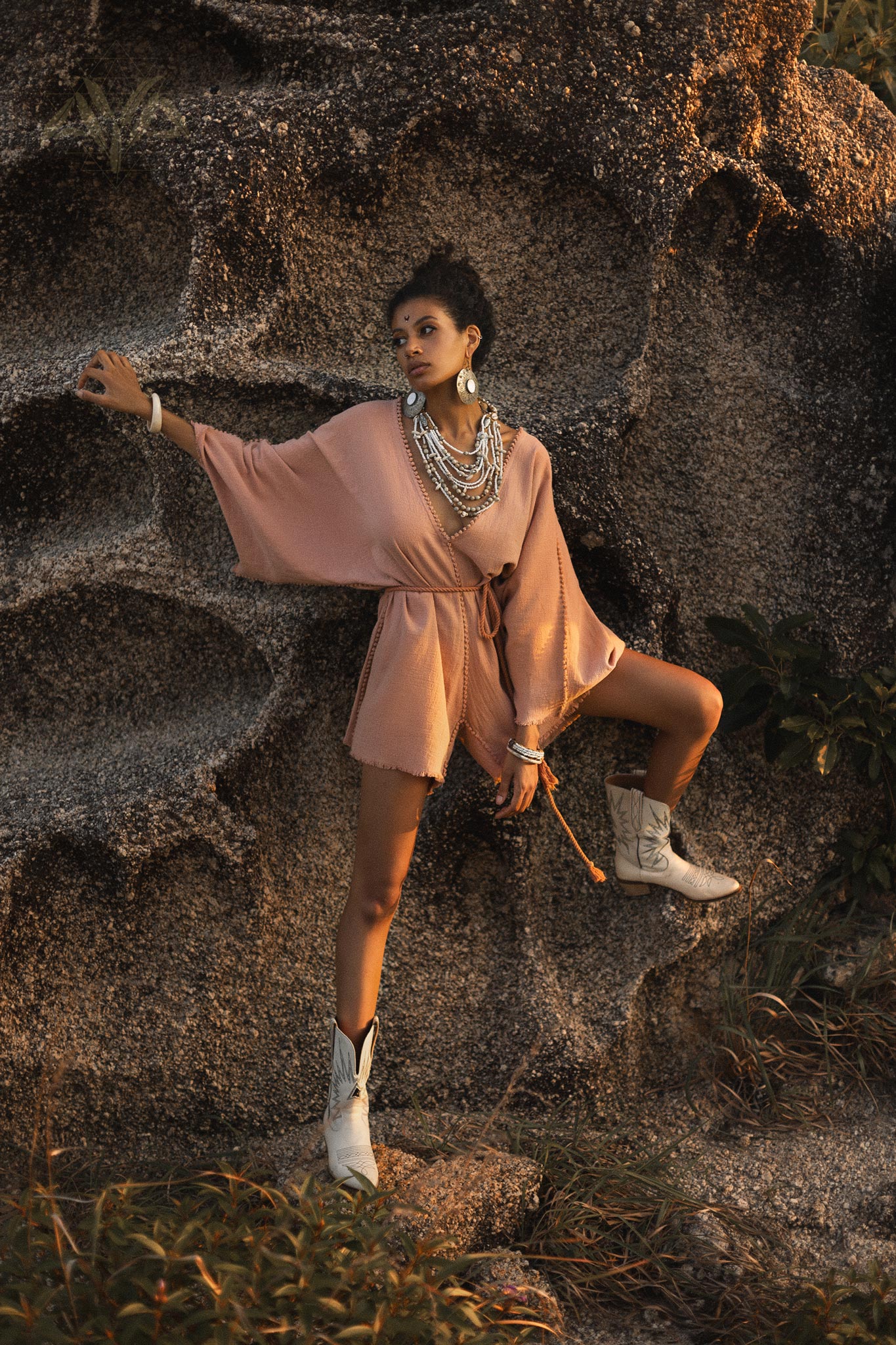 Dusty Pink Handmade Knotted Jumpsuit • Mini Organic Jumpsuit • Romper Dress - AYA Sacred Wear