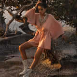 Dusty Pink Handmade Knotted Jumpsuit • Mini Organic Jumpsuit • Romper Dress - AYA Sacred Wear