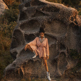 Dusty Pink Handmade Knotted Jumpsuit • Mini Organic Jumpsuit • Romper Dress - AYA Sacred Wear