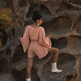 Dusty Pink Handmade Knotted Jumpsuit • Mini Organic Jumpsuit • Romper Dress - AYA Sacred Wear