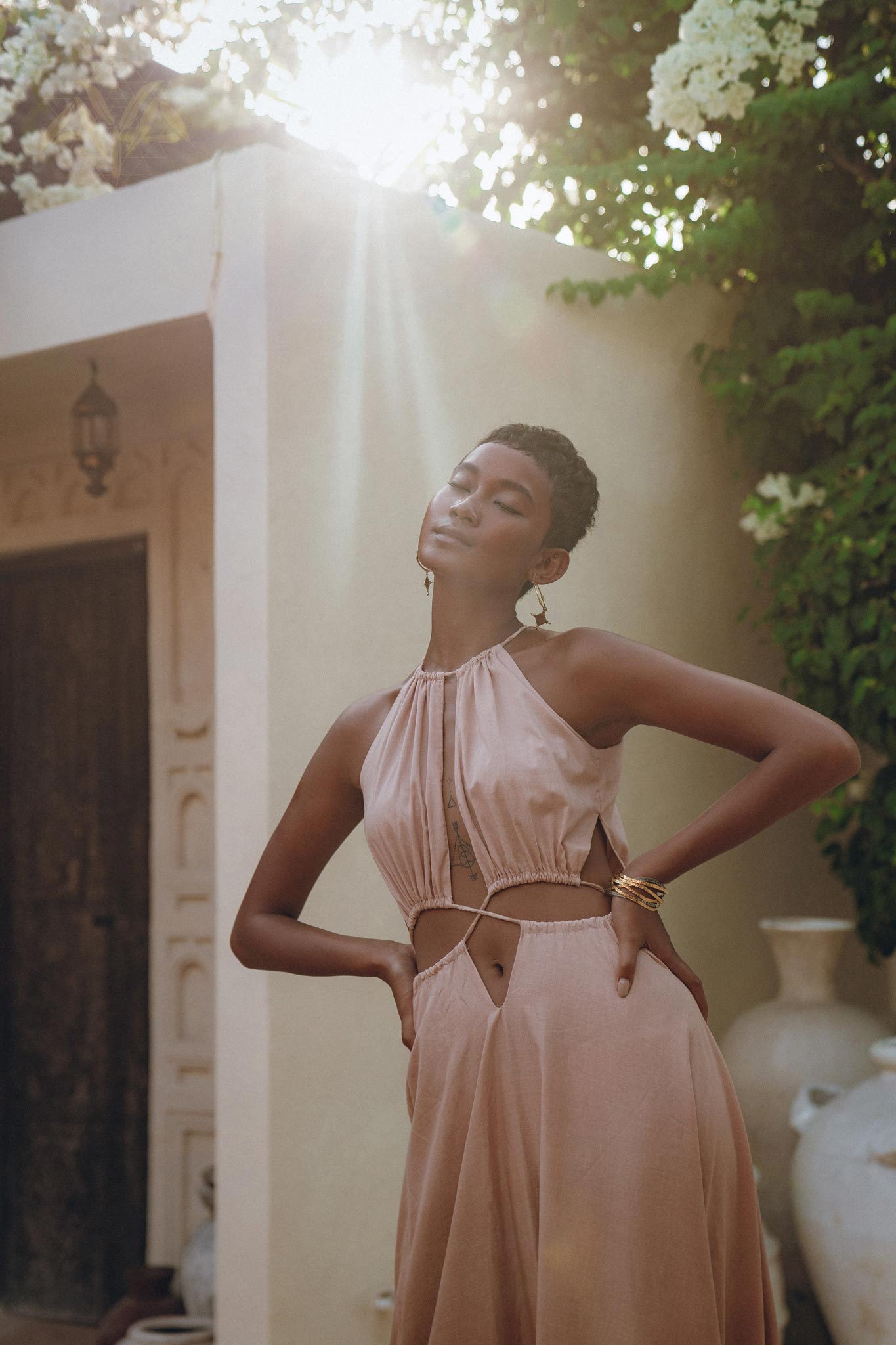 Dusty Pink Maxi Adjustable Dress • Open Back Sides Belly Dress - AYA Sacred Wear
