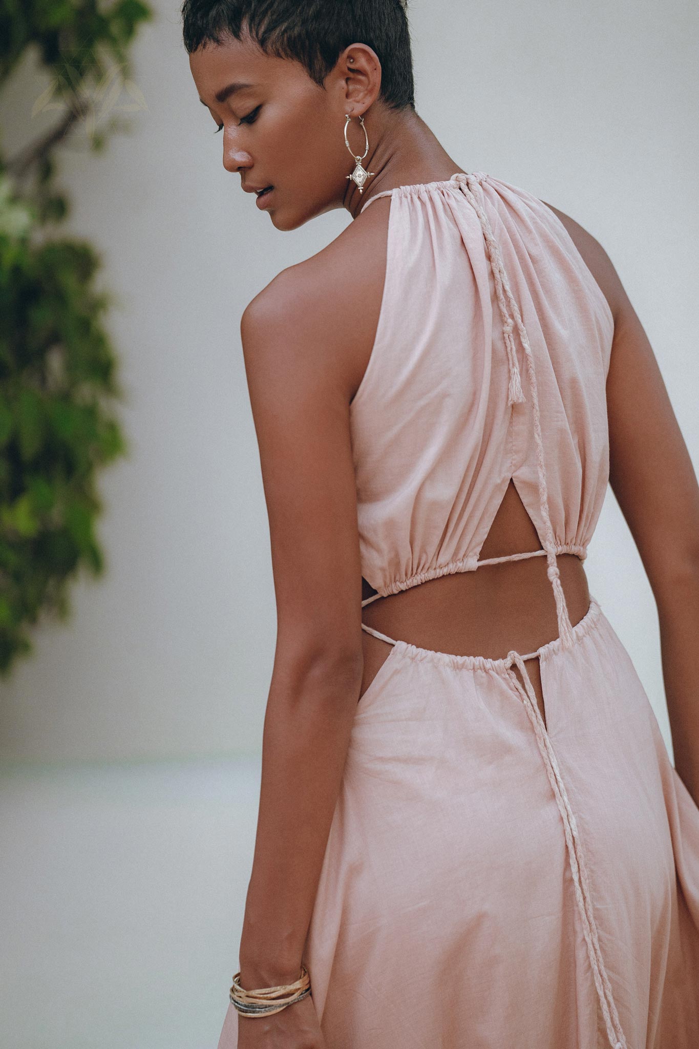 Dusty Pink Maxi Adjustable Dress • Open Back Sides Belly Dress - AYA Sacred Wear