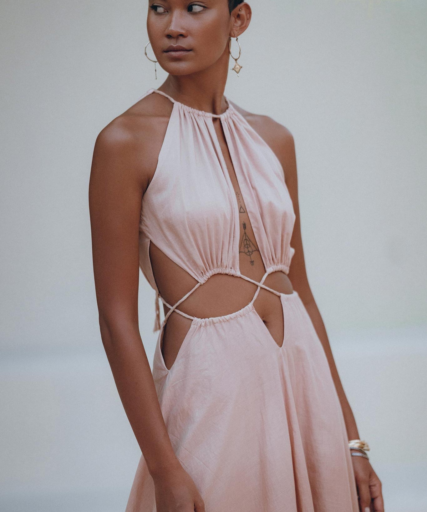 Dusty Pink Maxi Adjustable Dress • Open Back Sides Belly Dress - AYA Sacred Wear