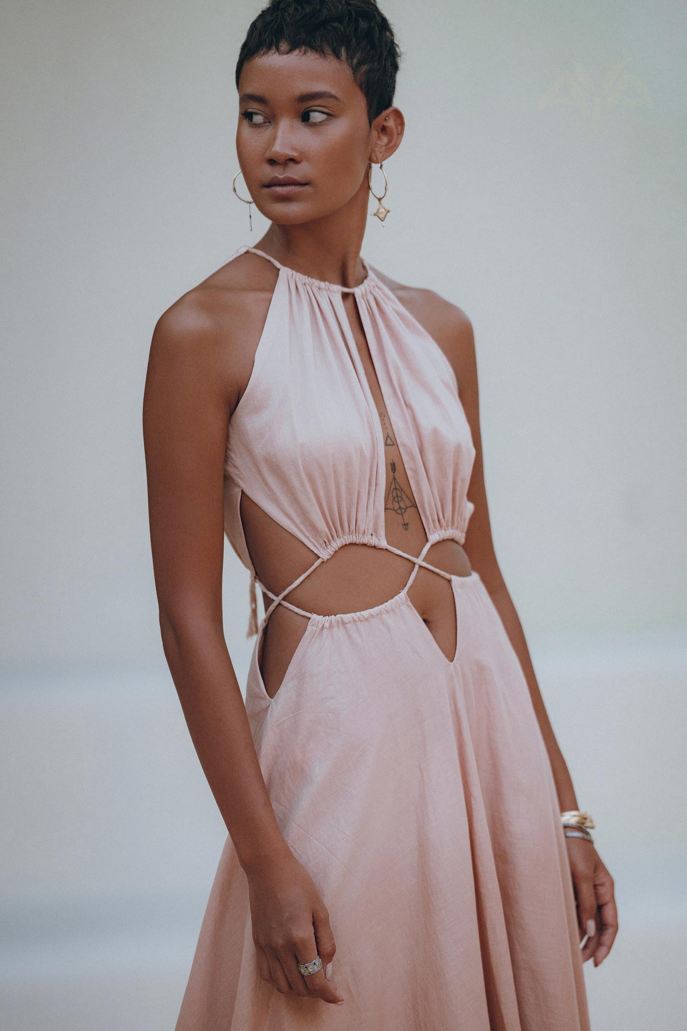 Dusty Pink Maxi Adjustable Dress • Open Back Sides Belly Dress - AYA Sacred Wear