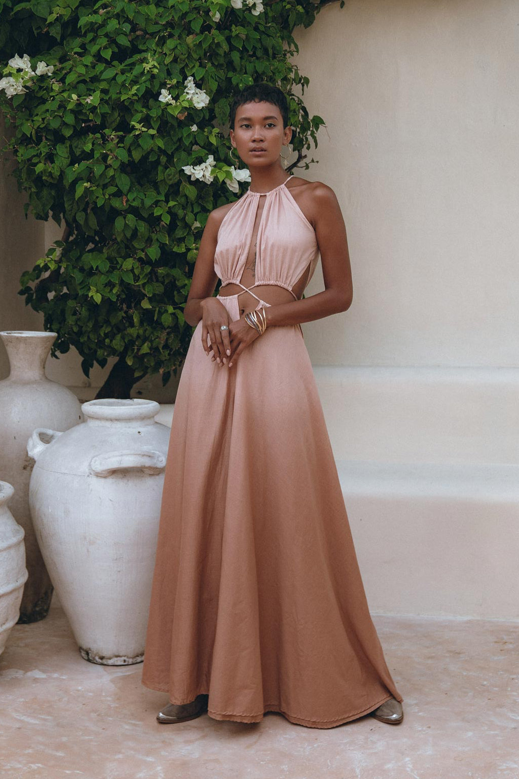 Dusty Pink Maxi Adjustable Dress • Open Back Sides Belly Dress - AYA Sacred Wear