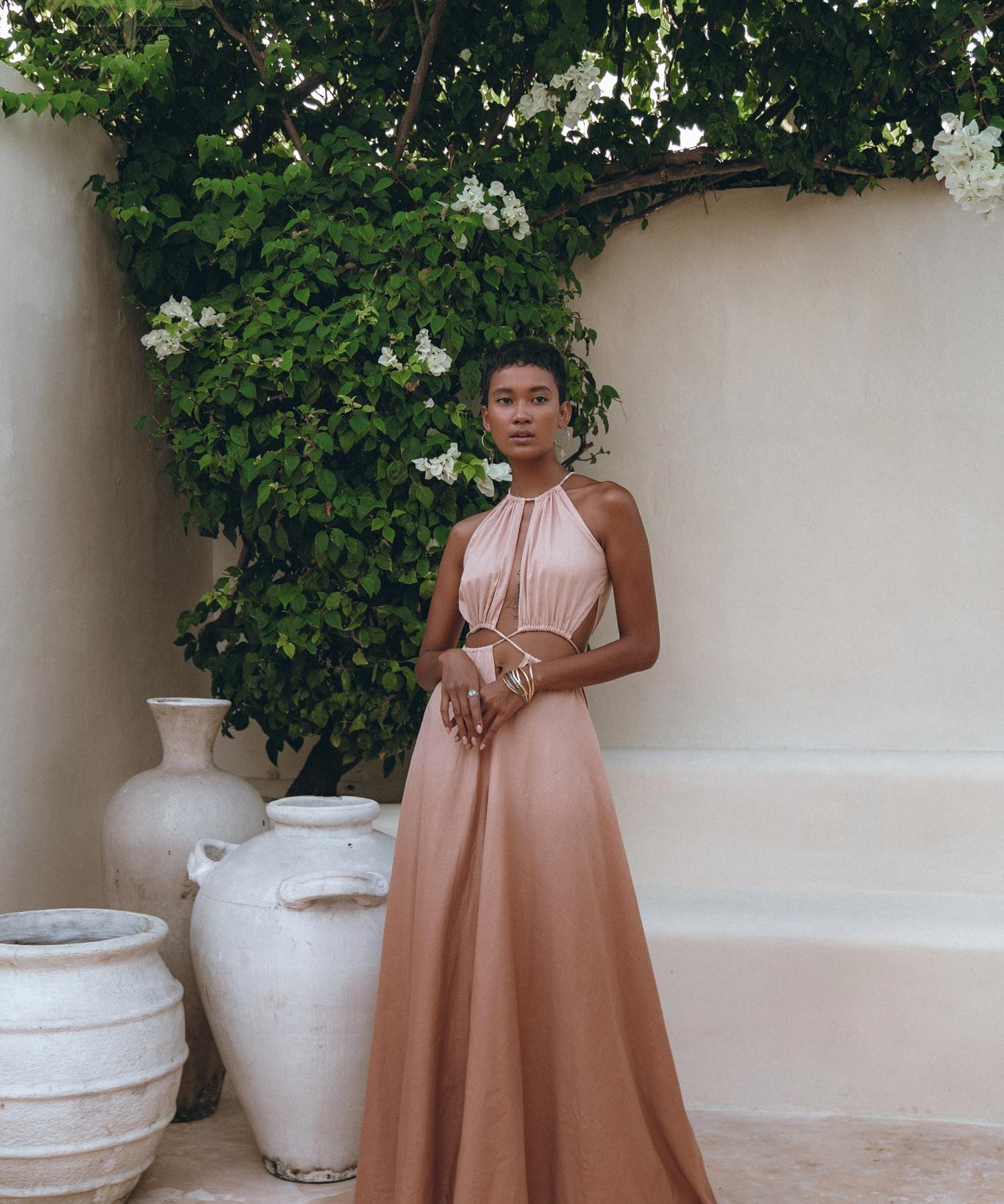 Dusty Pink Maxi Adjustable Dress • Open Back Sides Belly Dress - AYA Sacred Wear