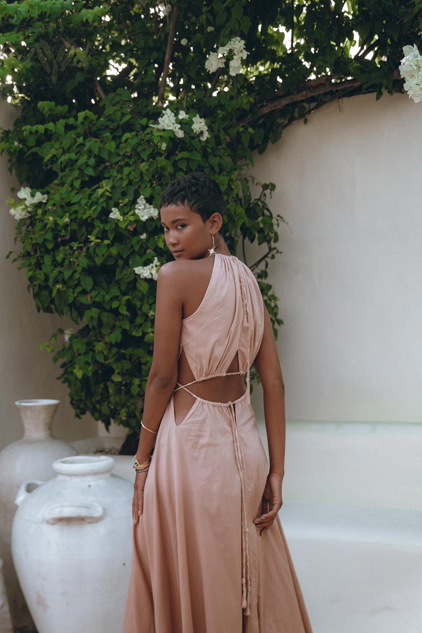 Dusty Pink Maxi Adjustable Dress • Open Back Sides Belly Dress - AYA Sacred Wear