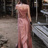 Dusty Pink Organic Bohemian Maxi Bridesmaid Dress with Hand Loomed Threaded Back - AYA Sacred Wear