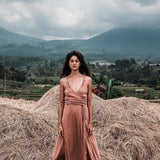 Dusty Pink Organic Bohemian Maxi Bridesmaid Dress with Hand Loomed Threaded Back - AYA Sacred Wear