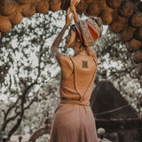 Dusty Pink Organic Bohemian Maxi Bridesmaid Dress with Hand Loomed Threaded Back - AYA Sacred Wear