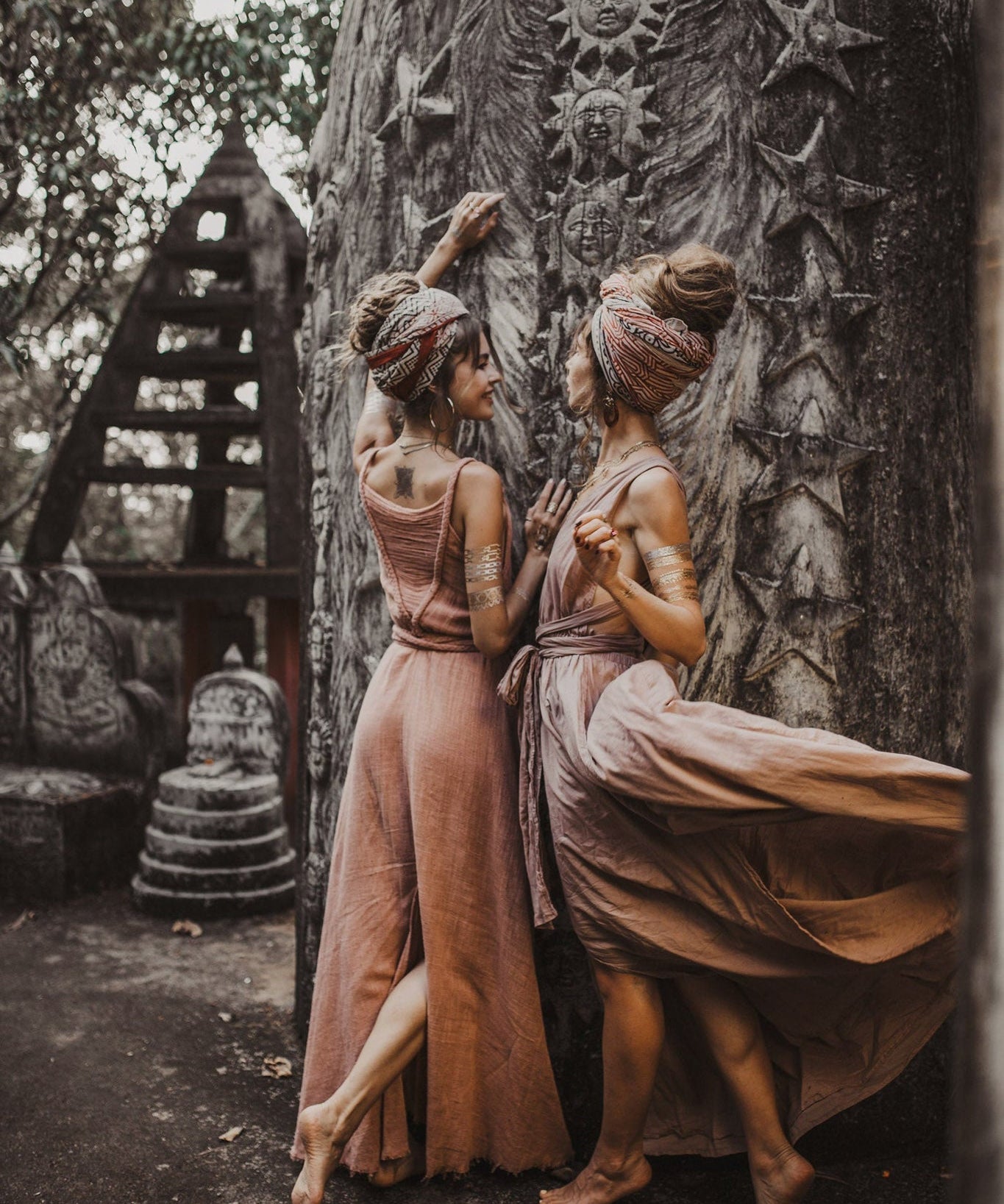 Dusty Pink Organic Bohemian Maxi Bridesmaid Dress with Hand Loomed Threaded Back - AYA Sacred Wear