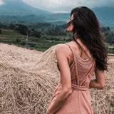 Dusty Pink Organic Bohemian Maxi Bridesmaid Dress with Hand Loomed Threaded Back - AYA Sacred Wear