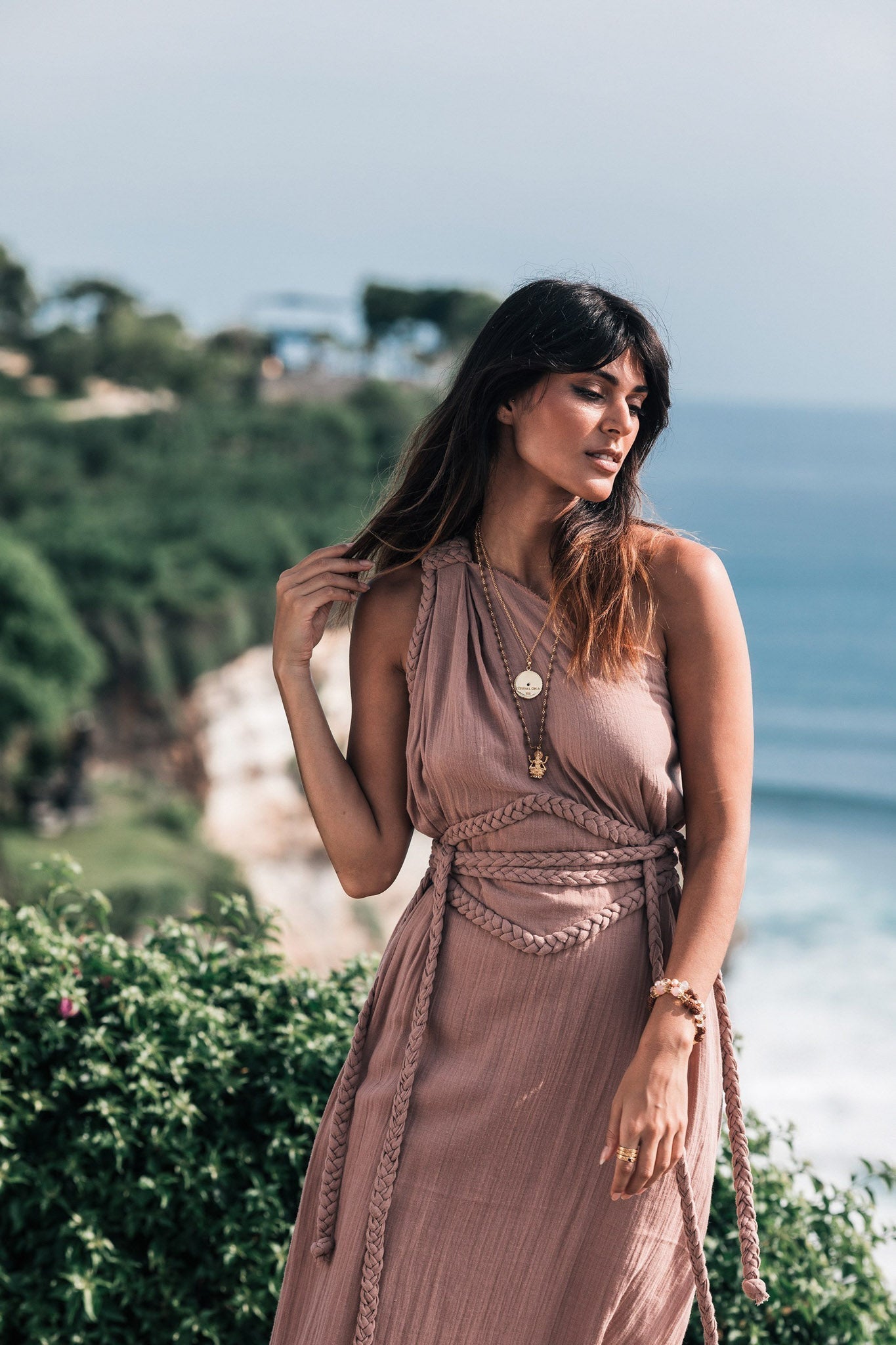 Dusty Pink Organic Boho Dress • One Shoulder Greek Goddess Dress - AYA Sacred Wear