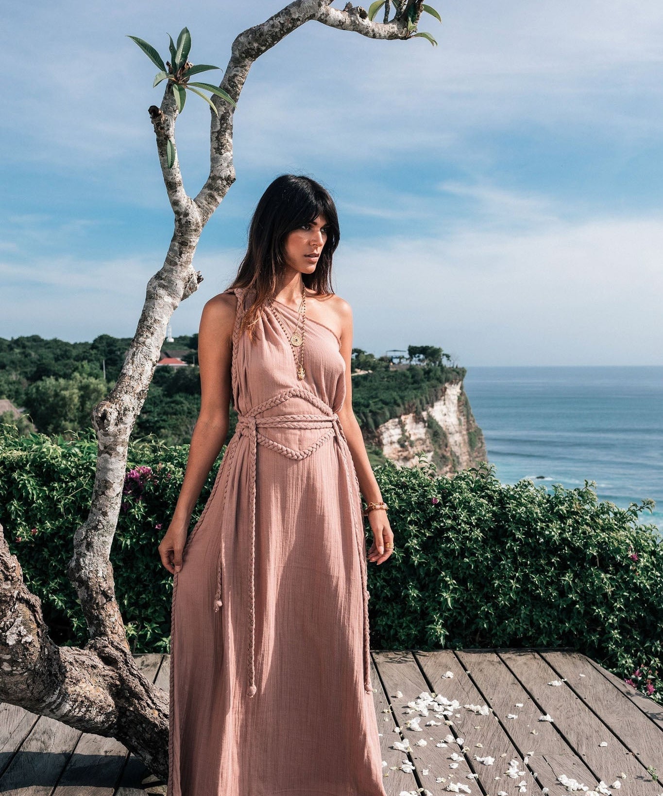 Dusty Pink Organic Boho Dress • One Shoulder Greek Goddess Dress - AYA Sacred Wear
