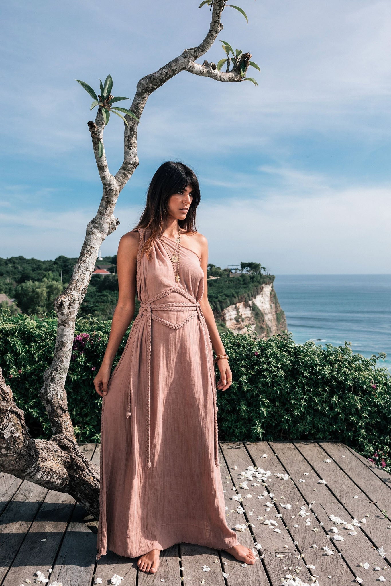 Dusty Pink Organic Boho Dress • One Shoulder Greek Goddess Dress - AYA Sacred Wear