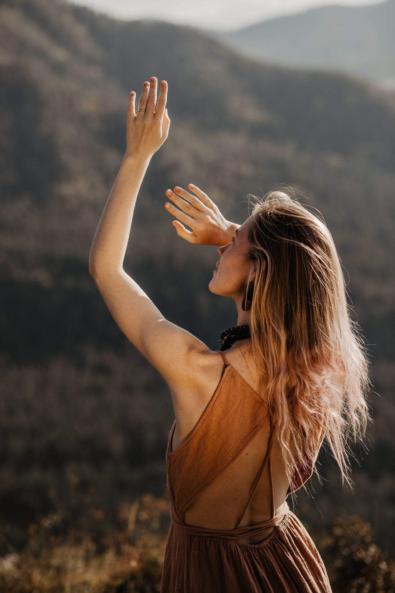 Dusty Pink Boho Bridesmaid Dress, Open Back Elegant Dress - AYA Sacred Wear