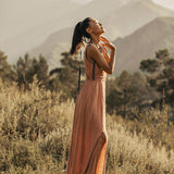 Dusty Pink Boho Bridesmaid Dress, Open Back Elegant Dress - AYA Sacred Wear