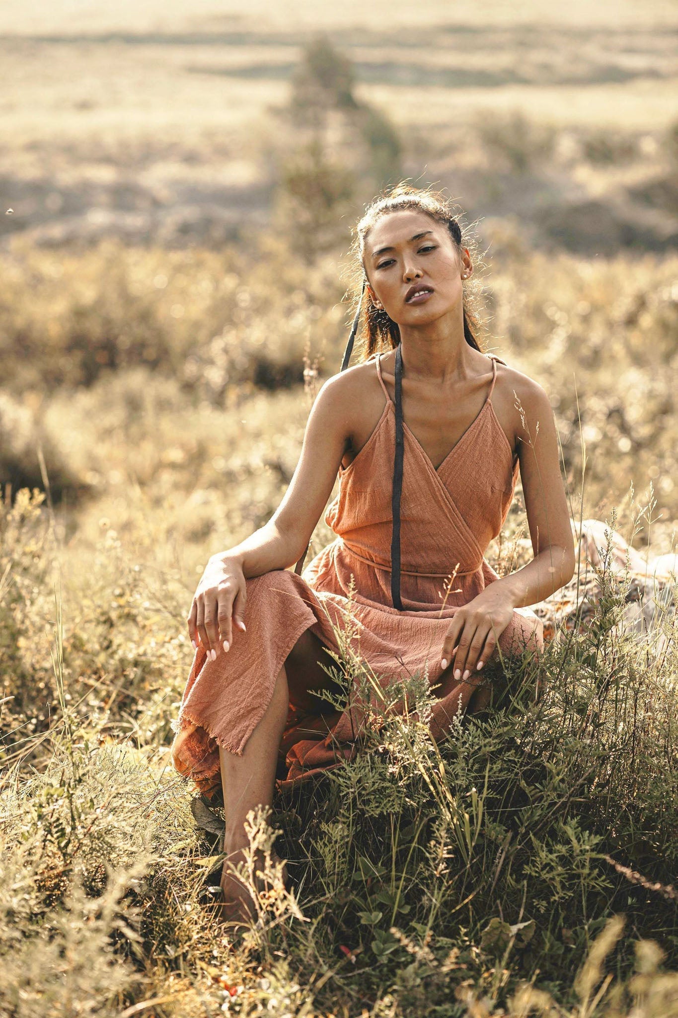 Dusty Pink Boho Bridesmaid Dress, Open Back Elegant Dress - AYA Sacred Wear