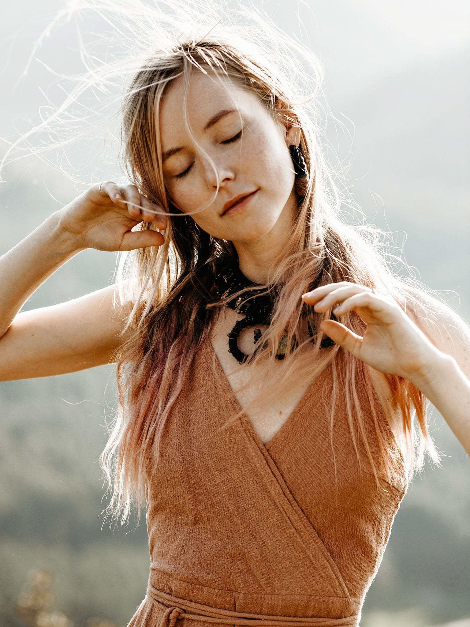 Dusty Pink Boho Bridesmaid Dress, Open Back Elegant Dress - AYA Sacred Wear