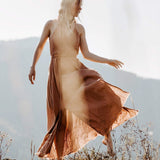 Dusty Pink Boho Bridesmaid Dress, Open Back Elegant Dress - AYA Sacred Wear