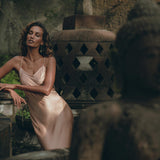 Dusty Pink Peace Silk Slip Dress • Open Back Dress • Evening Boho Dress - AYA Sacred Wear
